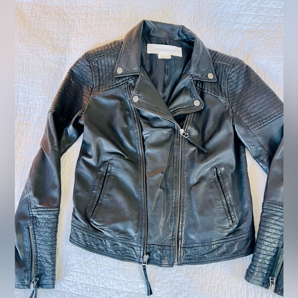 Black leather moto jacket